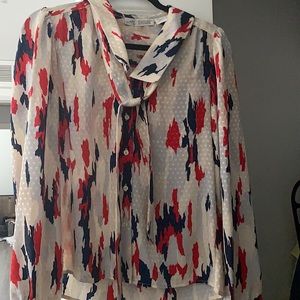 Beautiful Blouse Blue, Red, cream Sz 6 Taylor by Harlan